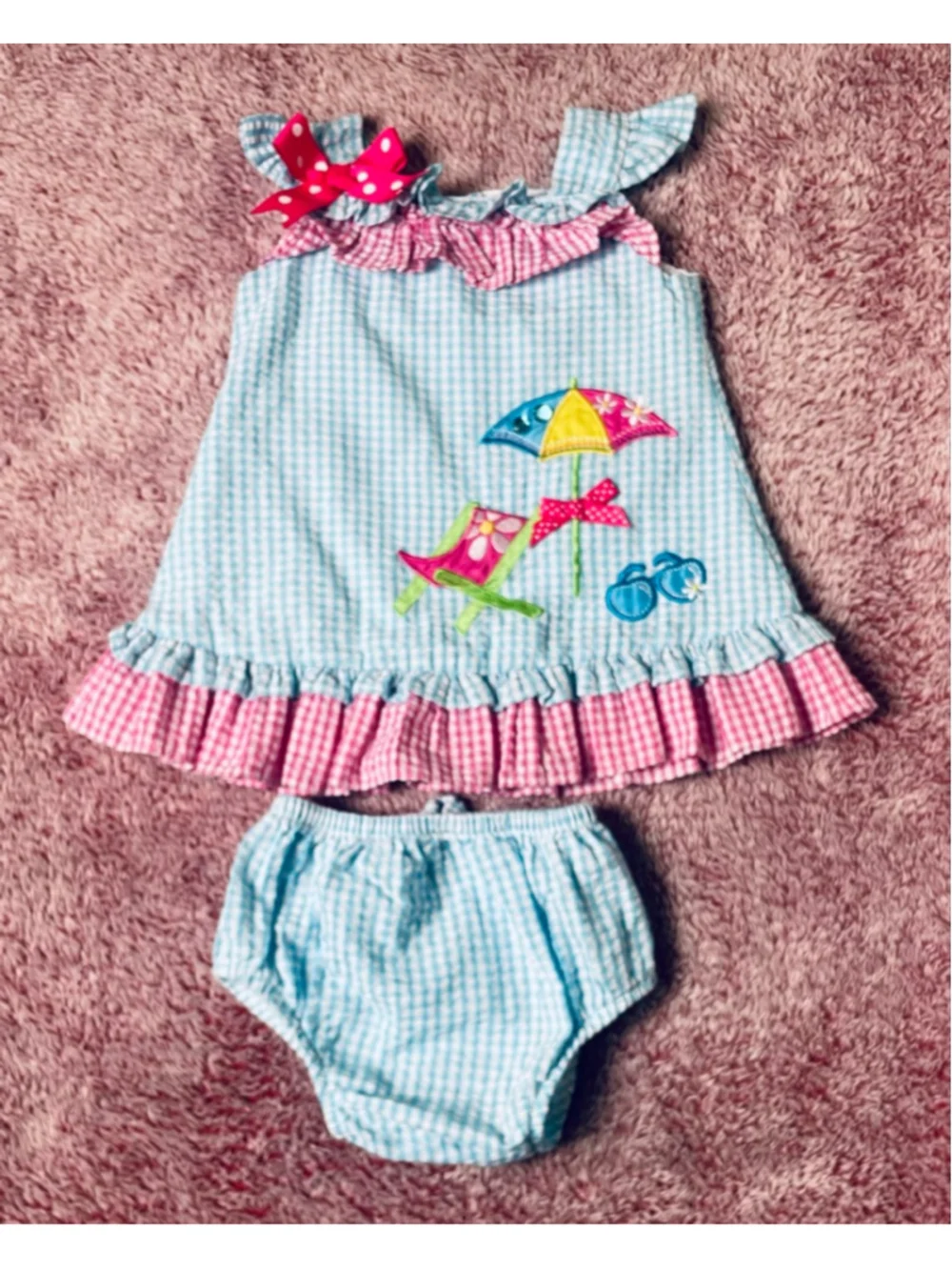 Rare Editions Girl’a Casual seersucker Set 6-9 Months beach Gingham